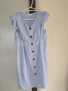 Light Blue Striped Button-Front Childrens Dress